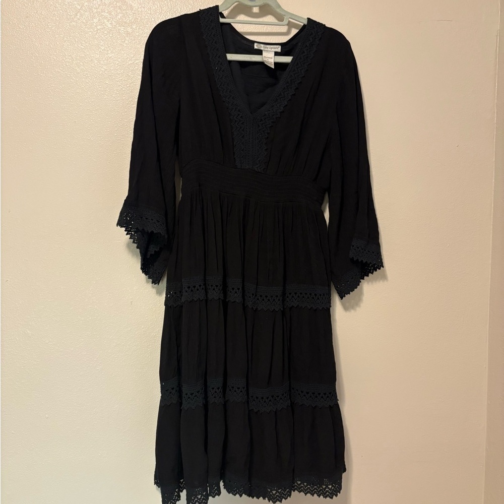 Cute Option - Black Lace Trim Midi Dress Size L